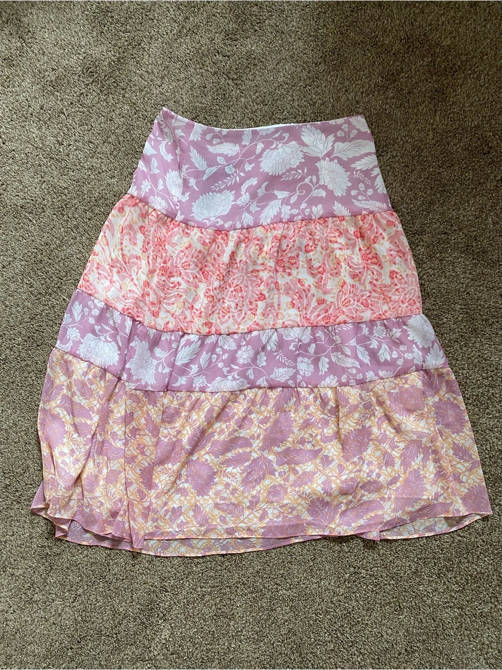 Axcess Pink Floral Tiered Maxi Skirt